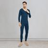 2 Pcs/Set Winter Men Thermal Underwear Set V Neck Long Sleeve Warm Thick Plush Seamless Pure Color Slim Fit Elastic Men Pajamas Set Sports Tracksuit