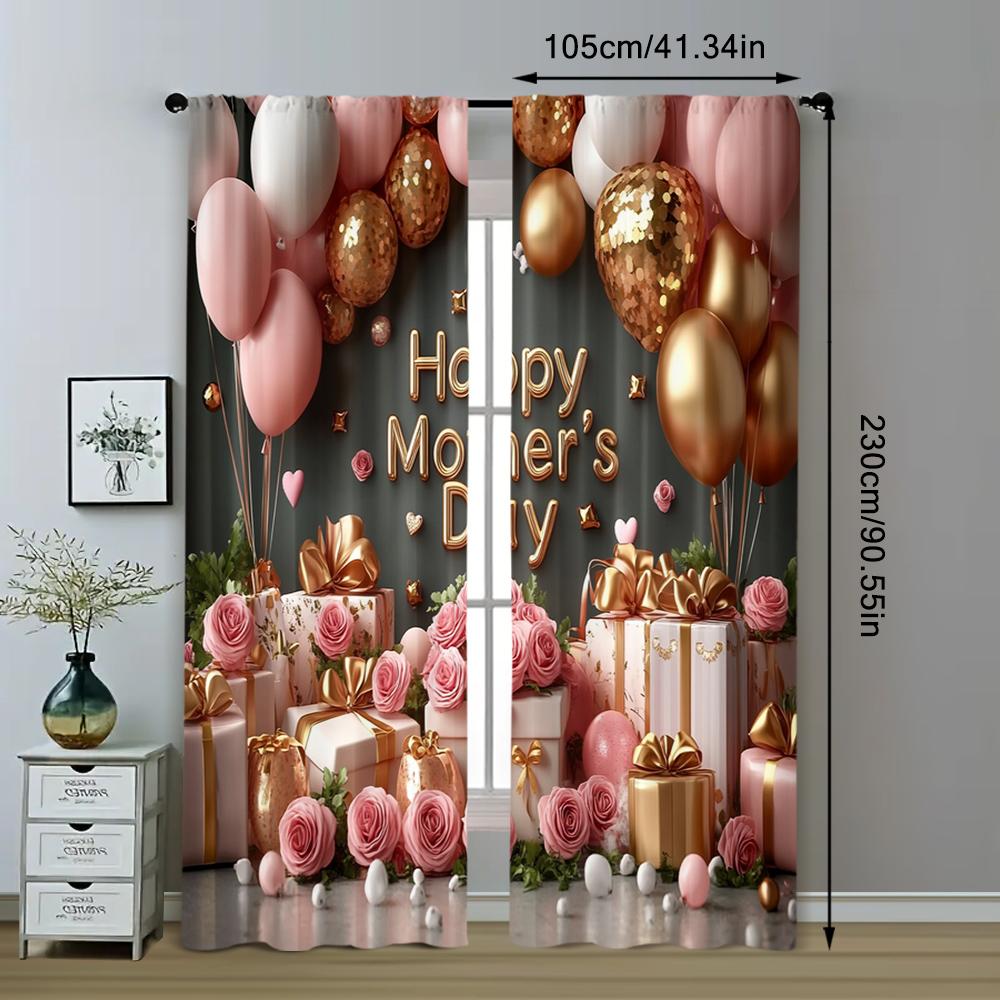 2pc,  Curtains Elegant Mother's Day Versatile Polyester Fabric,Without Electricity Holiday Decorations for Office Decoration