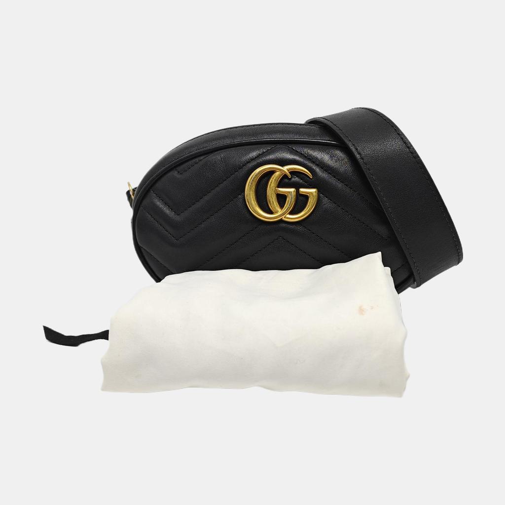 [Pre-Owned] Gucci Quilted Leather GG Marmont Matelassé Belt Bag 38/95 'Black' - Very Good #12QL9CG