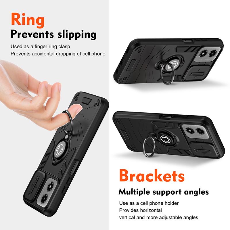 Heavy Duty Armor Shockproof Dust-Proof Case For Motorola Moto G04 G05 G13 G14 G15 Power Ring Holder Camera Lens Protection Cover