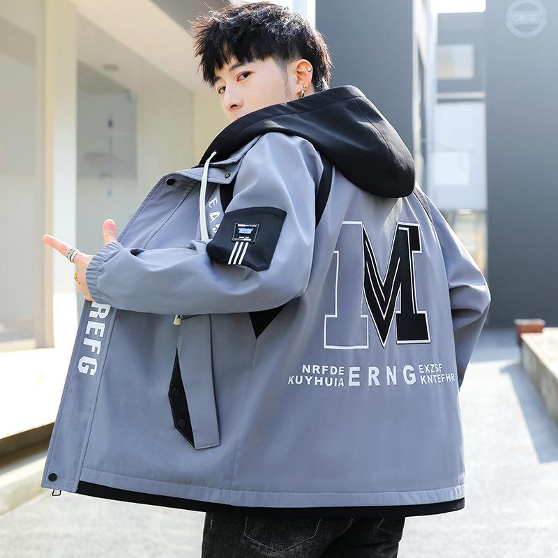 

2024 Новая мужская модная куртка с капюшоном — повседневная, свободная, утепленная для осени и зимы XL