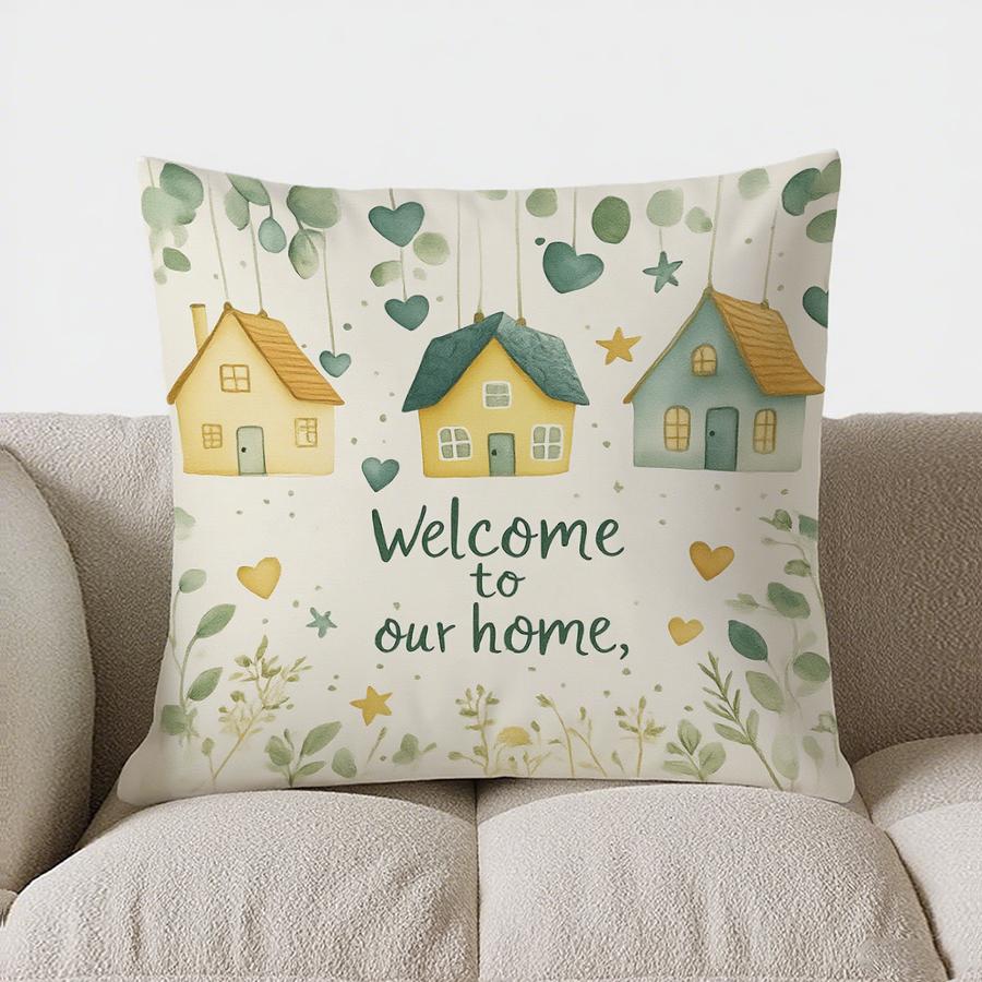 Home Decor Welcome To Our Home: House & Heart Decor Pattern Cushion Cover Suitable For Sofa Bedroom Car Pillow Cover