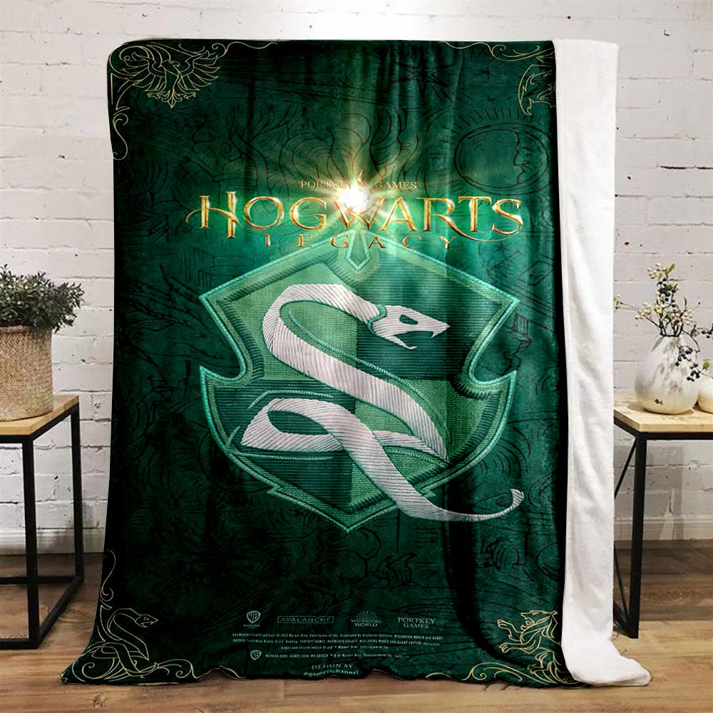 Slytherin House Emblem Warm blanket - Green Snake Design Flannel blanket for bedroom, living room, sofa, and nap.