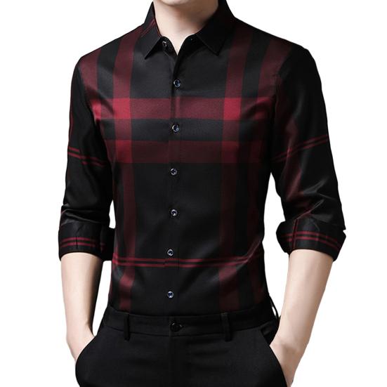Men's Plaid Business Shirt Comfortable Stylish Commute Thin Style Outwear Men's Shirts for Spring Autumn