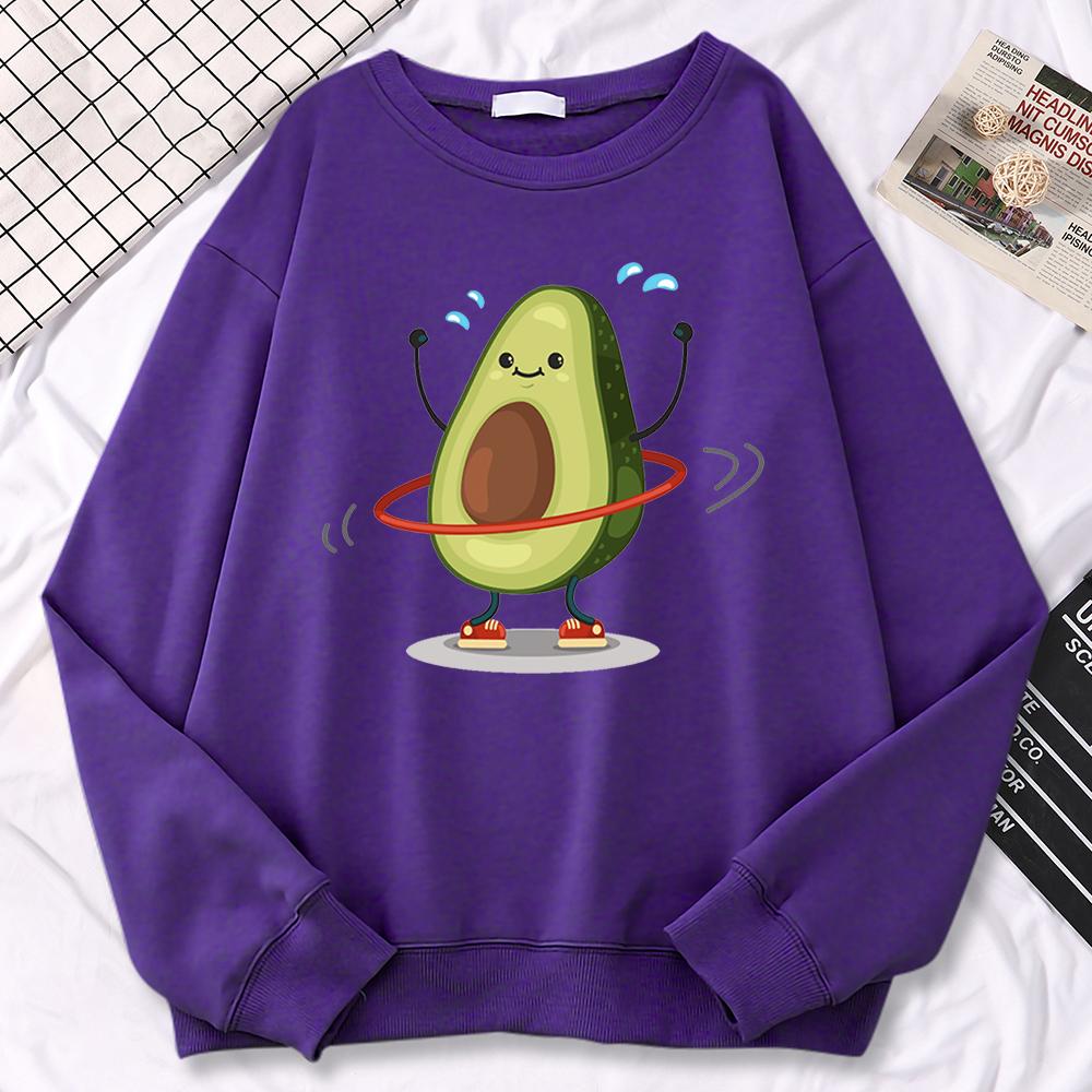 Casual Trend Women Pullovers Avocado Exercise And Rotation Printing Hoodies Soft Sweatshirt Loose Warm Female Clothes