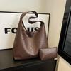 Large Capacity Vintage Woven Tote Bag with Detachable Mini Purse Set Faux Leather Shoulder Handbag for Women