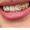 Two-Tone Hollow Flower Grillz with Zirconia – Hip Hop Gold Teeth for Halloween