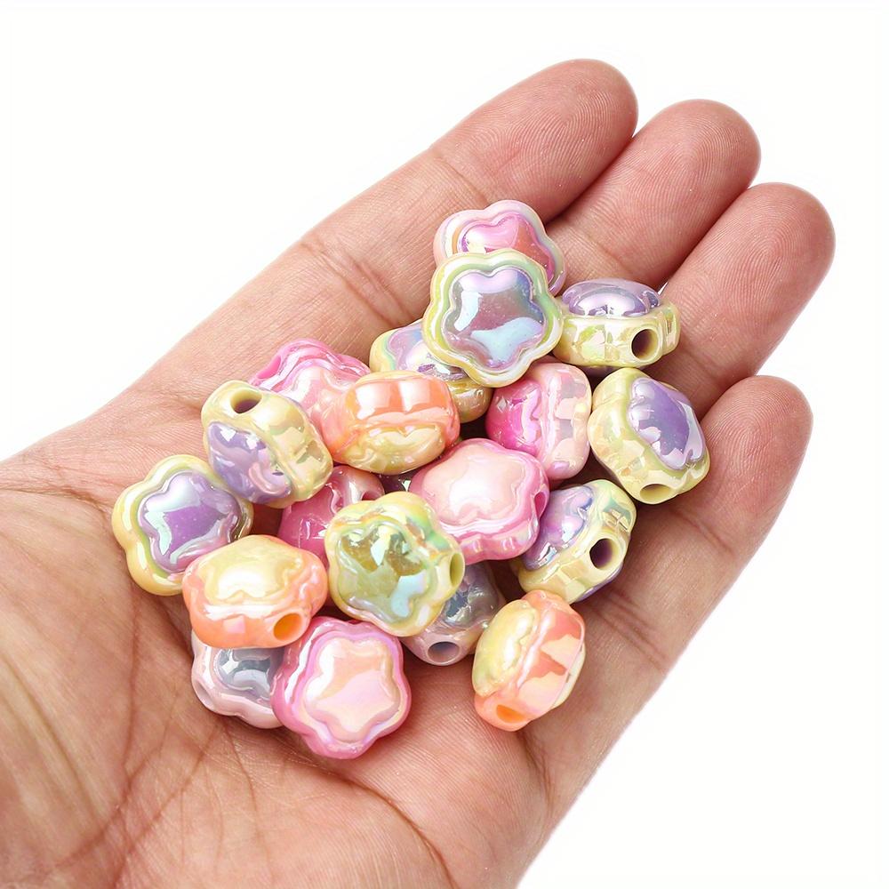 30pcs Y2K AB Colorful Flower Acrylic Beads with Large Holes for DIY Hair Ties, Bracelets & Phone Charms