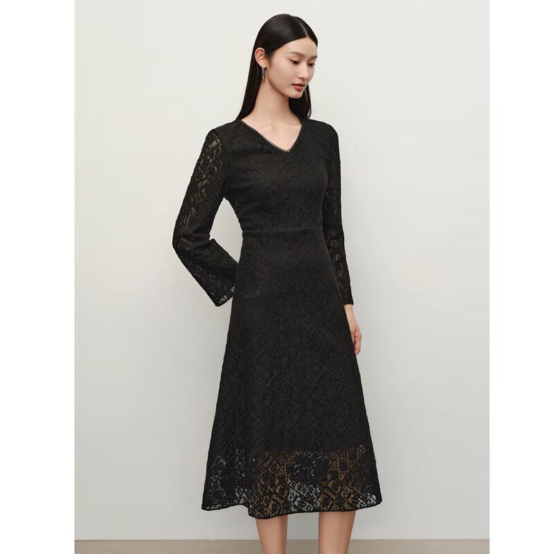 ANNKAOU Women's Elegant V-Neck Lace Midi Dress