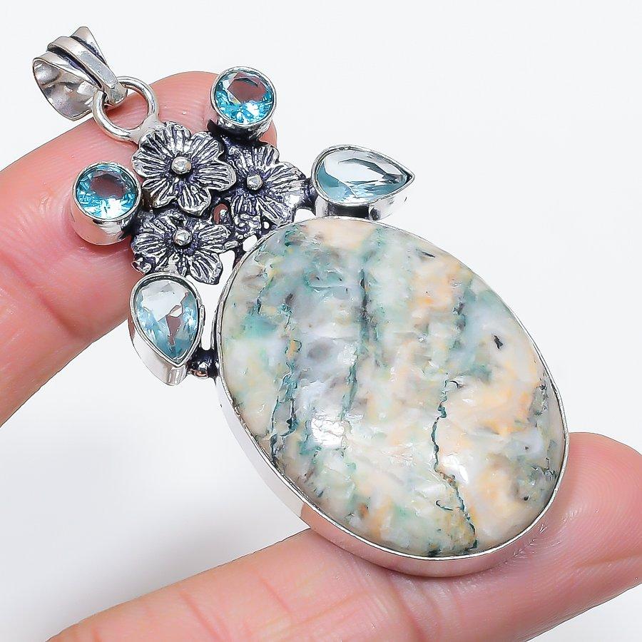 

Natural Mariposite, Topaz 925 Sterling Silver Jewelry Pendant 2.68 r4Q27