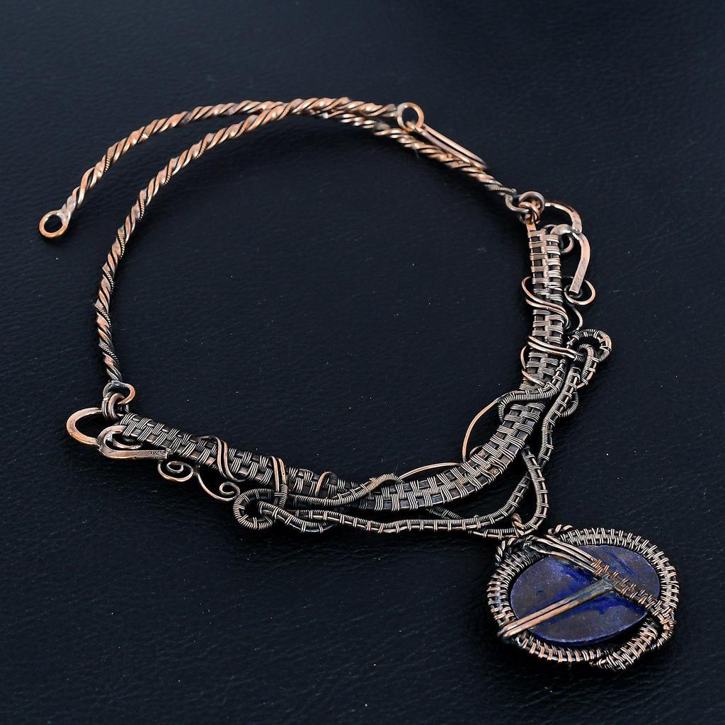 Lapis Lazuli Necklace Handmade Jewelry, 999 Copper Wire Wrapped Necklace Designer Gemstone Jewelry Adjustable Chain Necklace Gift For Mom