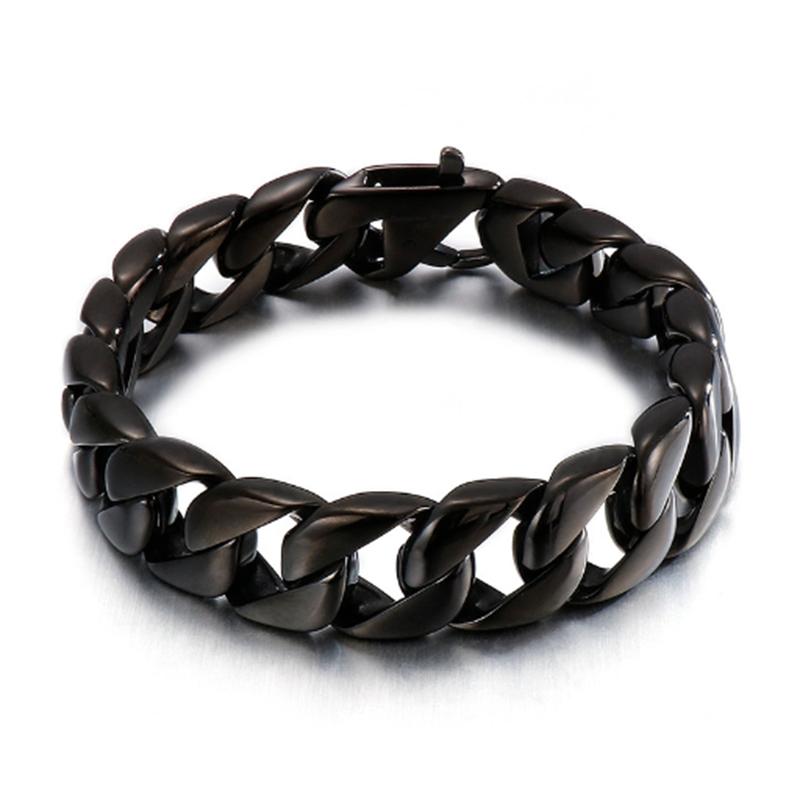 15MM Wide Simple Cuban Chain Bracelet For Men Hip Hop Polished Charms Accessories Golden Trendy Jewelry Boys Girls Party Gifts