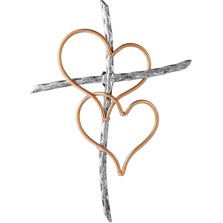 Wall Cross - Heart Metal Crosses Religious Wall Art for Wall - Wall Hanging Cross Wall Decor for Living Room Bedroom Wedding Decor(Entwined Hearts)