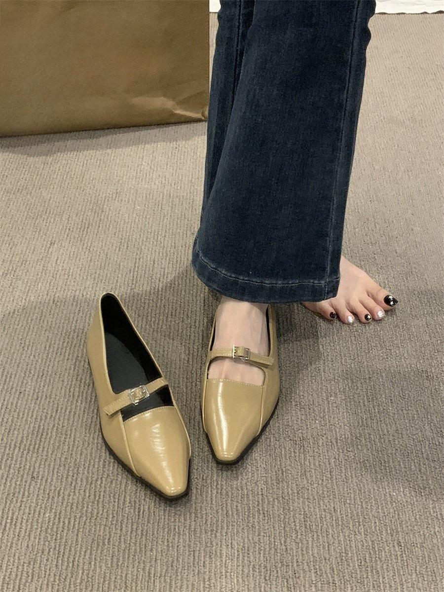 

Коричневые заостренные одинарные туфли женские туфли весна и осень 2024 новые универсальные легкие туфли на одной педали с плоской подошвой 35 абрикосовый