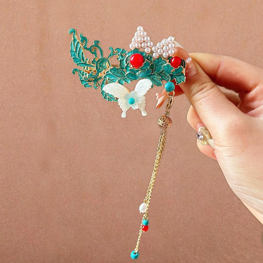 Elegant Blue Cloud Pearl Hairpin with Tassel