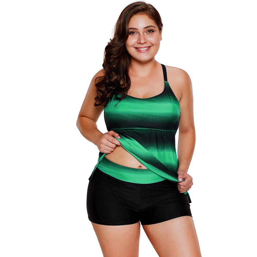 

Градиентный женский купальник-двойка большого размера с шортиками и контролем живота XXXL зелёный