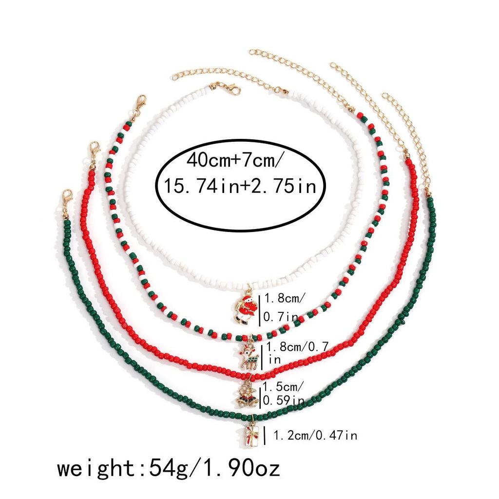 New Creative Christmas Set: Santa Claus Cane, Christmas Hat, Snowman Beaded Necklace