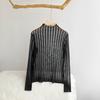 Women Sunscreen Tops Half High Collar Long Sleeve Perspective Mesh Tops Lace Lines Texture Blouse Daily Wear