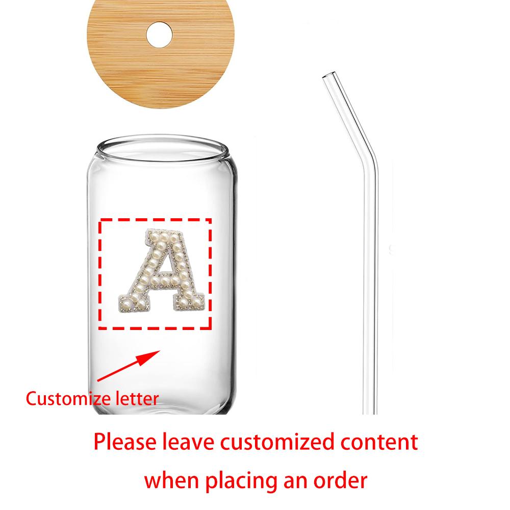 

Personalised Pearl Letter Mugs Teen Girl Birthday Party Favor Glass Cup with Lid Straw Spa Sleepover Party Wedding Bridal Shower 1pcs7.5x14.3cm