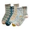 5 Pairs Vintage Japanese Women's Mid Calf Socks 3D Embroidery Floral Print Boho Ethnic Pattern All-Season Casual Stacked Socks