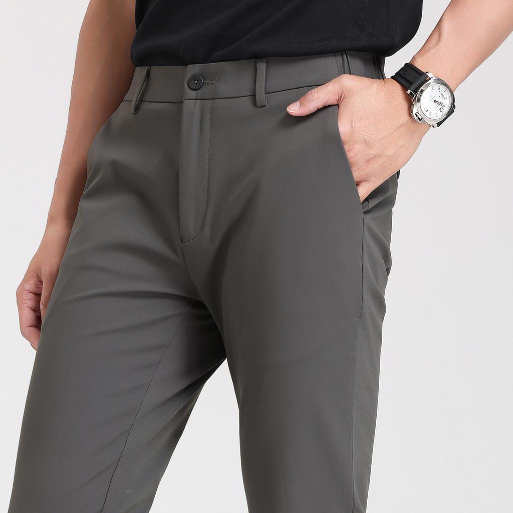 Langdeng Men's Spring/Summer Stretch Machine Washable Breathable Sweat Wicking Straight Leg Casual Pants with High Elasticity and Wrinkle Resistance