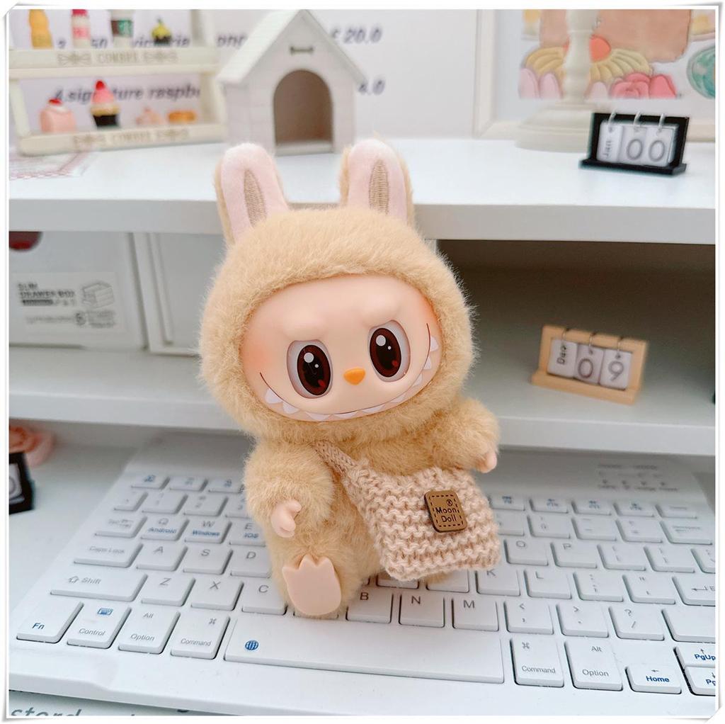 17cm Labubu Doll Clothes Set: Heart Sweater, Hat, Crossbody Bag - First & Second Generation.