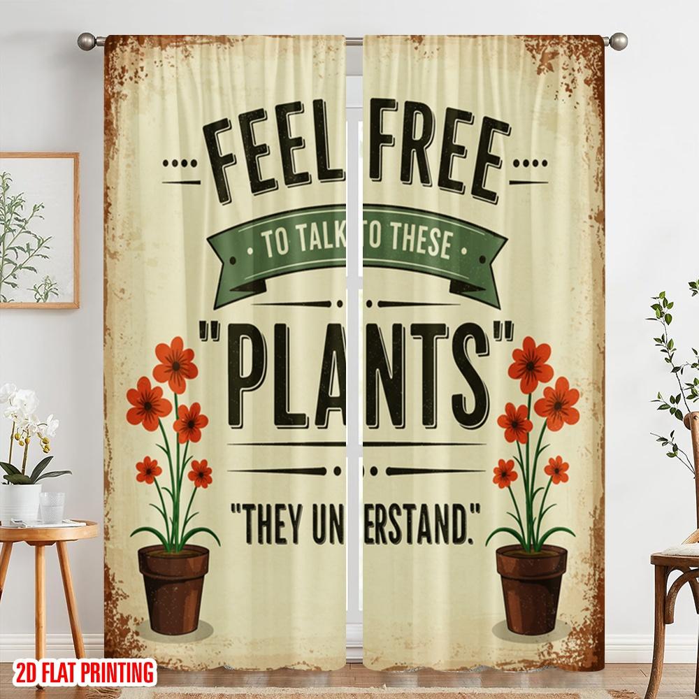 2 Stück 2D Flachdruck Party Fenster Vorhänge Fühlen Sie sich frei Sprechen Pflanzen Polyester Ohne Strom Familienfeier Perfekt für Tür