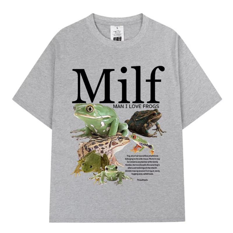 MILF Unisex I Love Frogs T Shirt Funny Frog Amphibian Lovers Vintage Tshirts Unisex Cotton Oversized Short Sleeve Tshirt Streetwear S