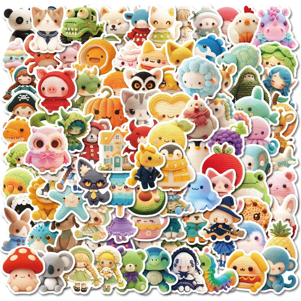100 Crochet Doll Knitting Toys Creative Cartoon Graffiti Stickers DIY Decorative Suitcase Notebook