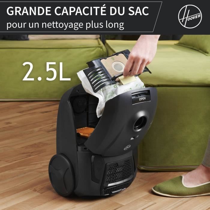 HOOVER HE1 - Stofzuiger met zak Compact en Krachtig - Grote Capaciteit 2,5L - Hoge prestaties op Harde Vloeren en Tapijt