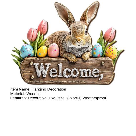 Easter Bunny Welcome Door Sign, Welcome Sign for Front Door, Cute Wooden Rabbit Hanging Plaque, Farmhouse Front Porch Sign for Spring Shop Home Garden
