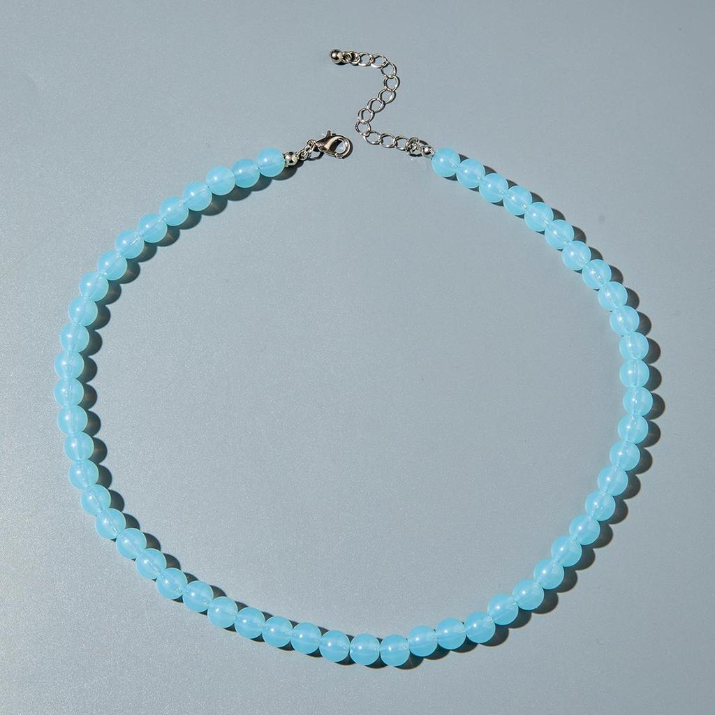 Cross Border Summer Fresh Colorful Bead Necklace for Women's Seaside Vacation Fashion Dopamine Transparent Bead Matching Necklace