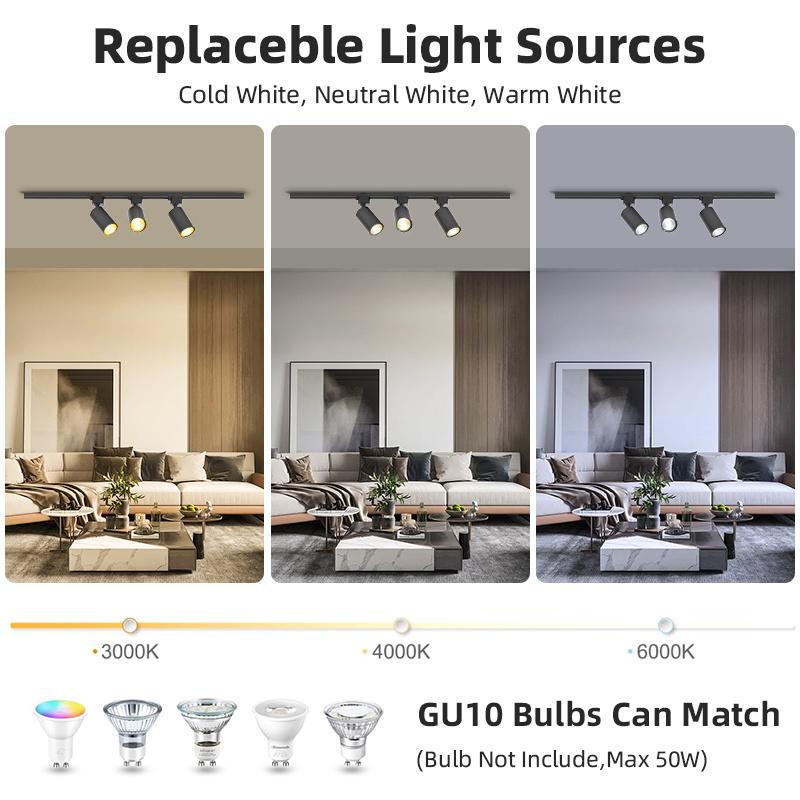 Led Track Light Replaceable GU10 Bulb Track Lamp 110v 220v for Clothing Shop Store Kitchen Living Room Decor Spotlight Lighting