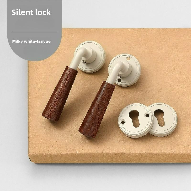 Middle Ancient Style Indoor Door, Walnut Wood Grain Bedroom Door Handle, Door Lock, Room Use, Silent Split Handle Lock