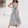 Sexy Neck-mounted Dot Beach Dress For Holiday Summer Casual Sleeveless Floral Printed Long Dress Women Fashion Robe Femme 25765