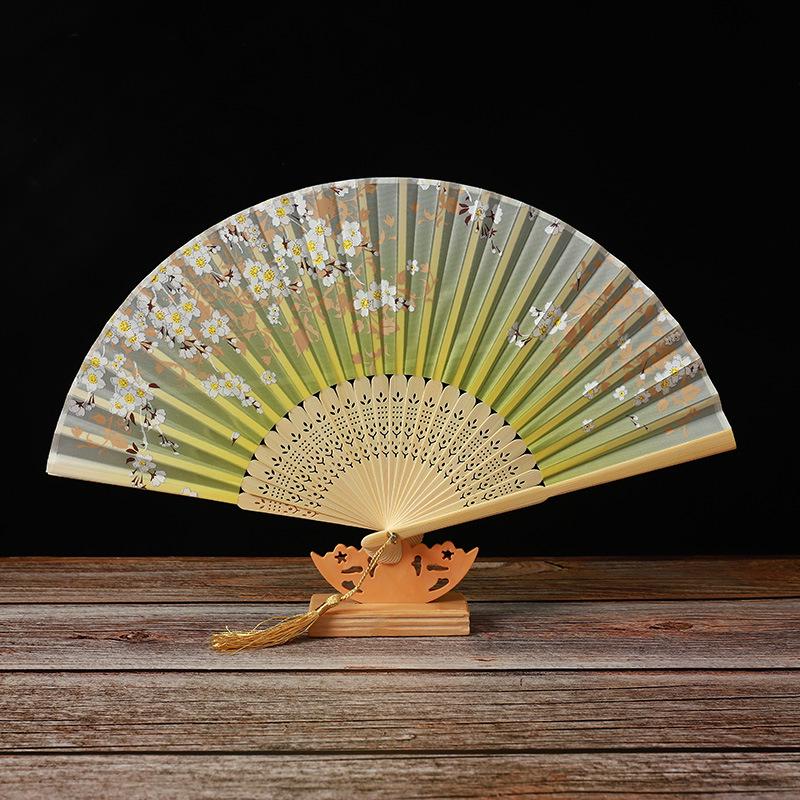 Bamboo Folding Fan, Green Smile Design, Women’s Elegant Dance Fan, Perfect Student Gift