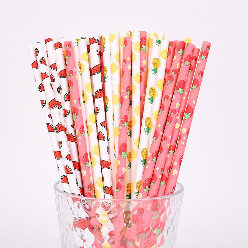 Paper Straws Summer Fruit Pattern Disposables For Party Decor And Refreshing Drinks