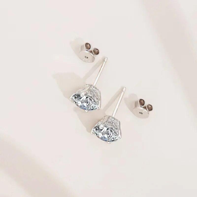 S925 Silver Moissanite 2 Carat Four-prong Earrings, Small, Light, Luxurious and Classic, Gift To Best Friends and Friends