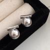Temperament Shijia hemp gray pearl stud earrings cold wind earrings personalized versatile earrings