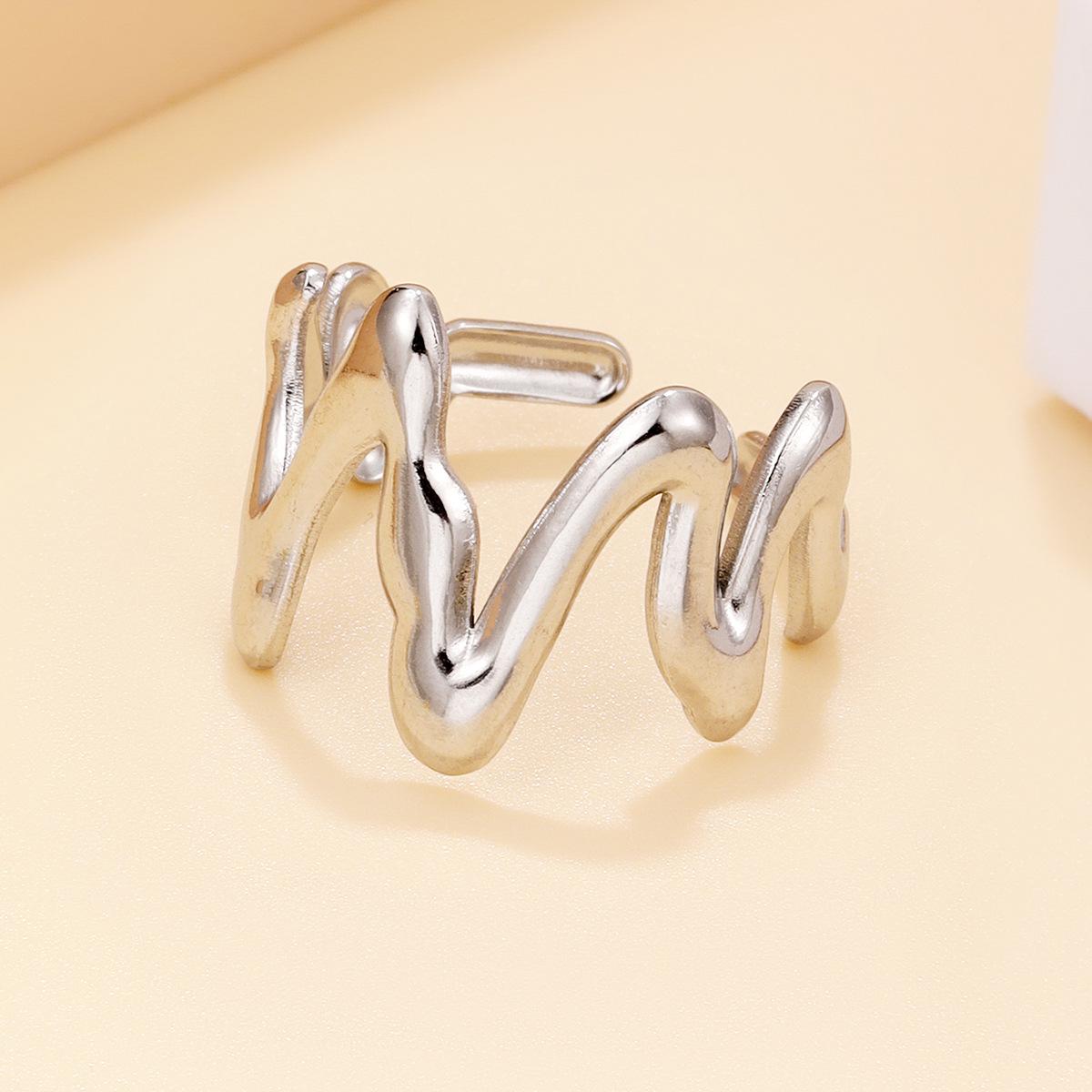 INS Style Geometric Stainless Steel Open Ring: European & American Design with Irregular Curve and Thick Lines