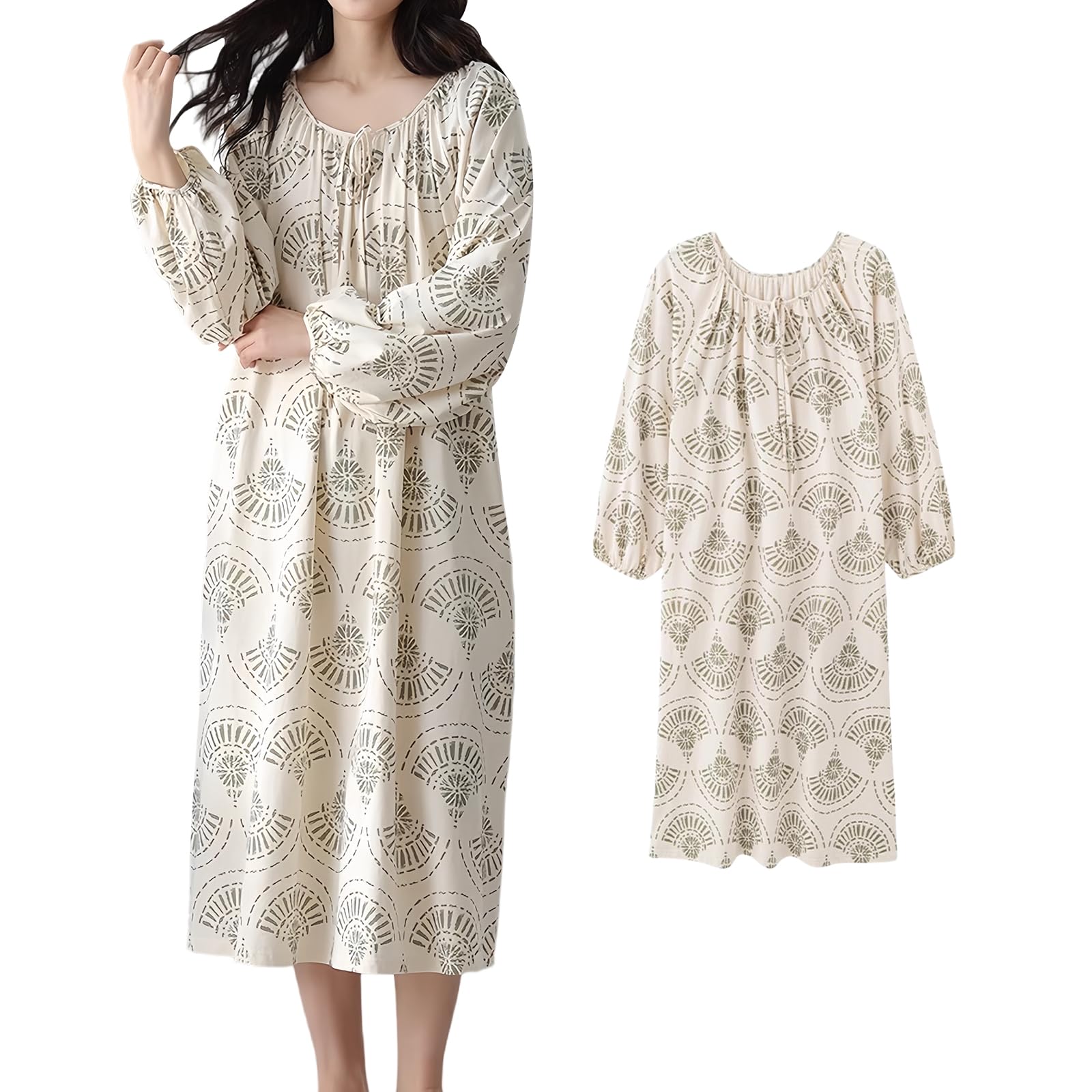 

AQRTPXU Пижама с длинным рукавом, цветочная, богемная, свободного кроя и идеально подходящая для весны и осени, женское платье, стиль, легкое, эластичное, карманы, посадка,