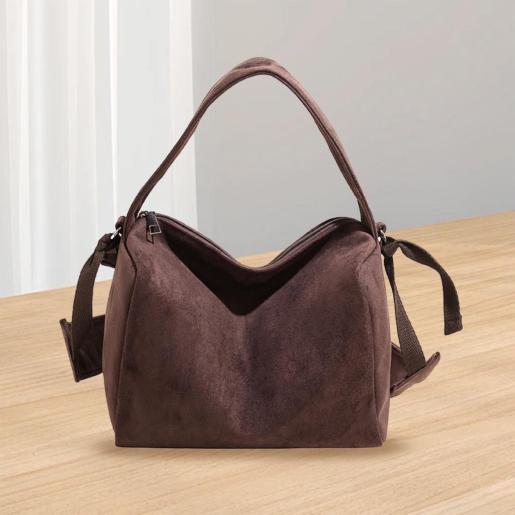 Retro Faux Suede Shoulder Bags Solid Color Tote Handbags Chic Casual Commuting Bag Large for Women Ladies Work Travel Commuting