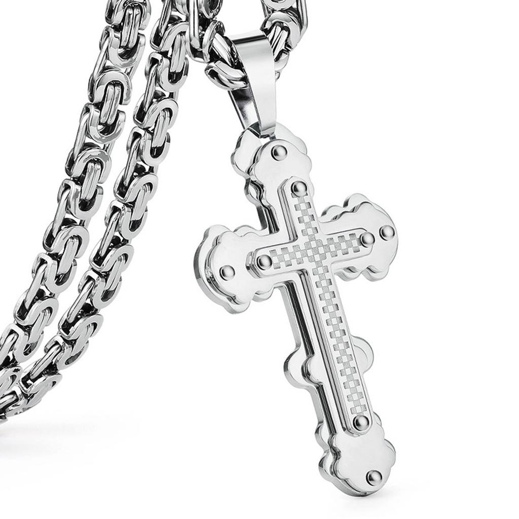 Orthodox Christianity Church Eternal Cross Necklace Sturdy Stainless Steel Charms Pendant Cross Necklace Link Chain Jewelry Gift