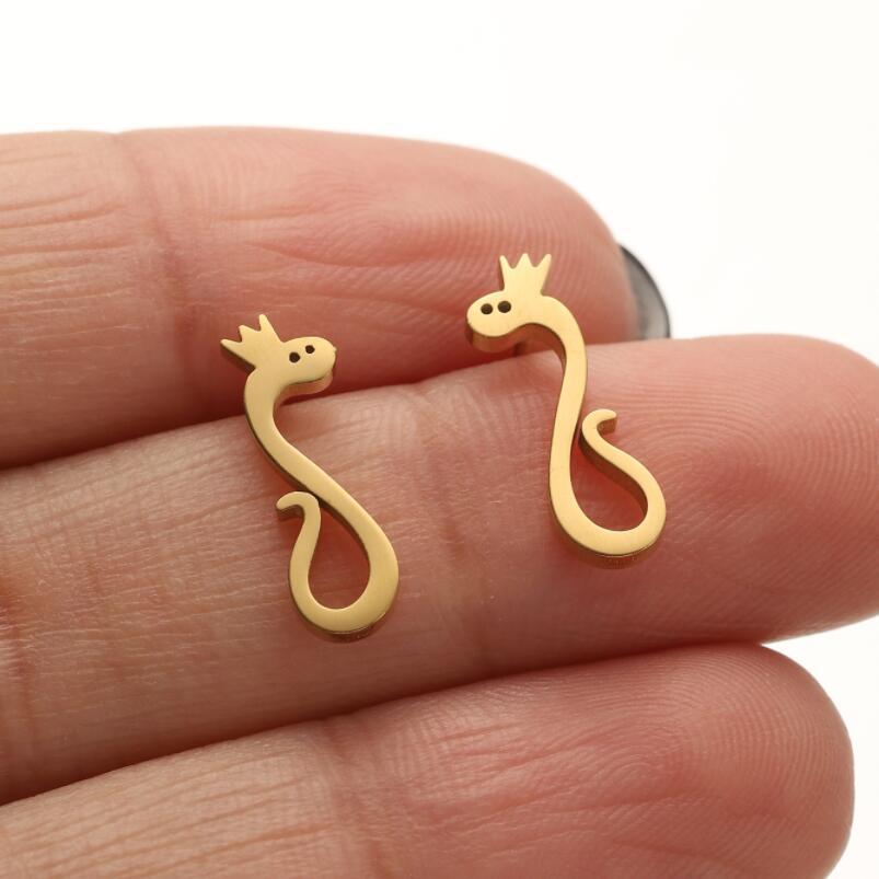 Mini Stainless Steel Cartoon Animal Earrings - Kitten, Deer, Snake, Bee Designs
