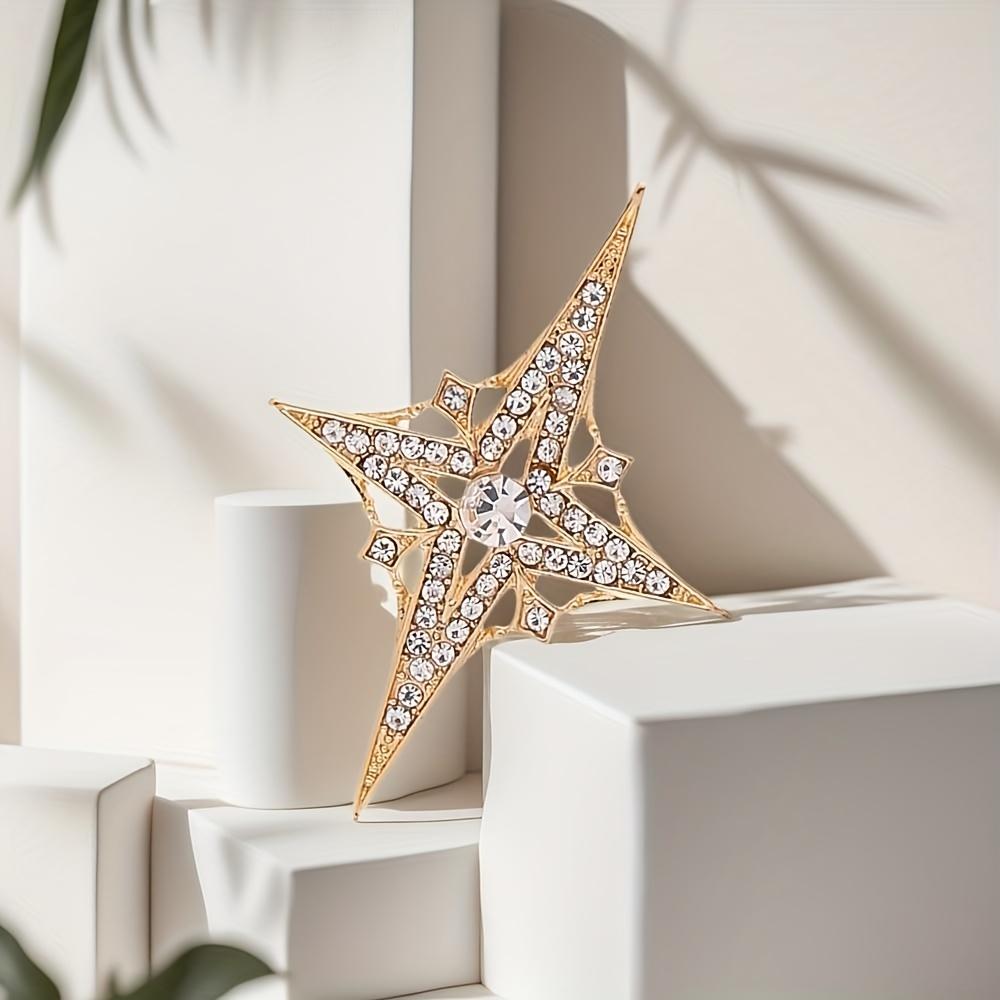 Gilded Cross Star Rhinestone Brooch Shiny Crystal Star Lapel Pin Clip Sweater Hat Dress Suit Additions Brooch Exquisite
