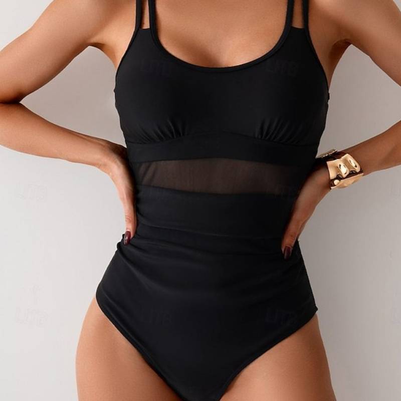 Womens Onepiece Swimsuit With Mesh Deep V Pushup For Swimming And Active Wear
