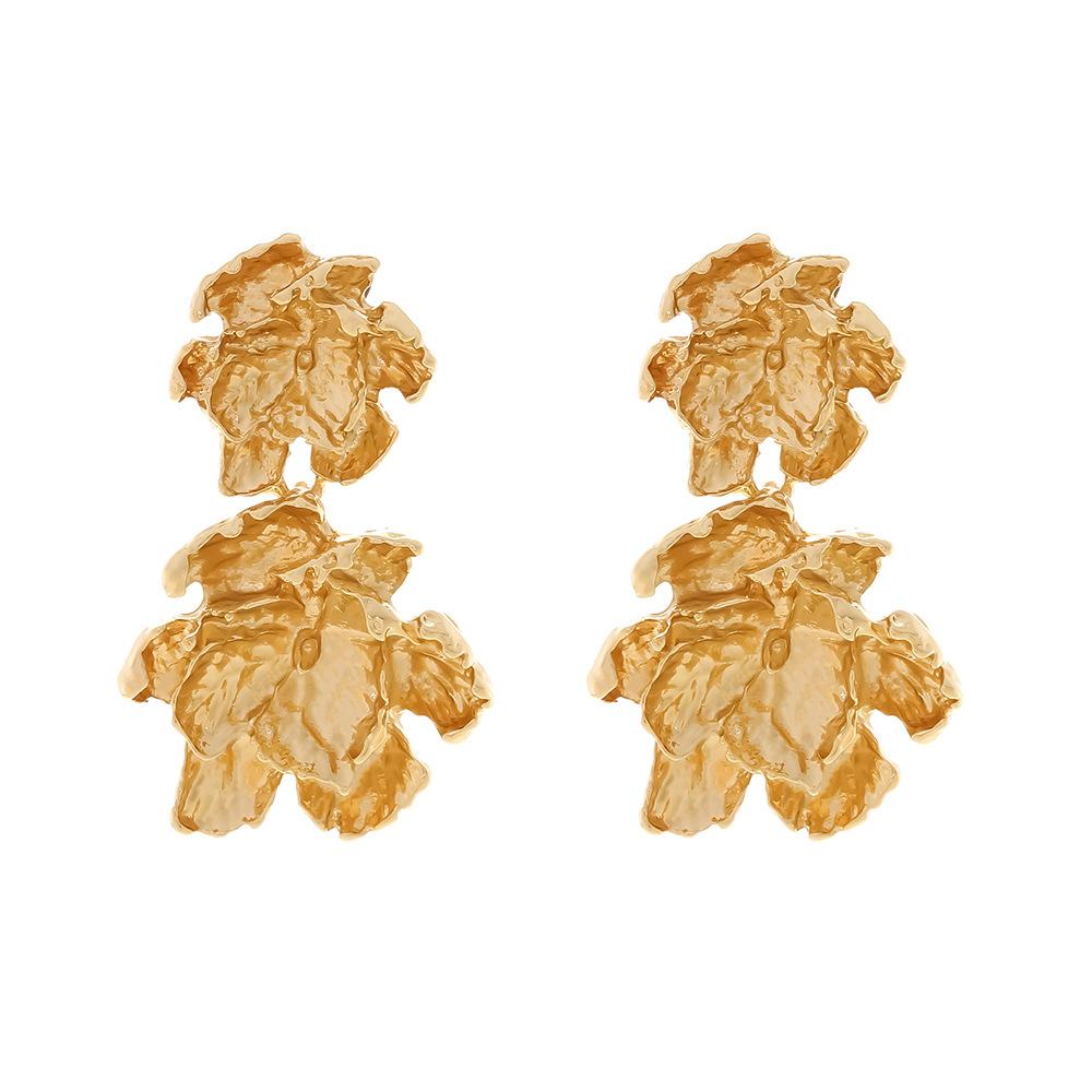 

Fashion Metal Flower Dangle Earrings ZAA New Women s Exaggerated Minimalist Design Zircon Accessories золотистий