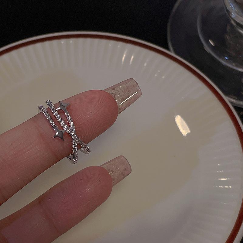 Luxury Geometric Zirconia Open Ring - Elegant and Versatile Hand Jewelry