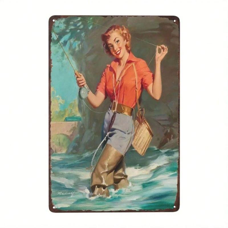 Vintage Metal Poster Woman Retro 8x12 Inch Wall Art for Cafe