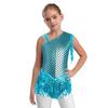Girls Metallic Fish Scale Dance Leotard Bowknot Back Design Sparkly Sequins Tassels Bodysuit